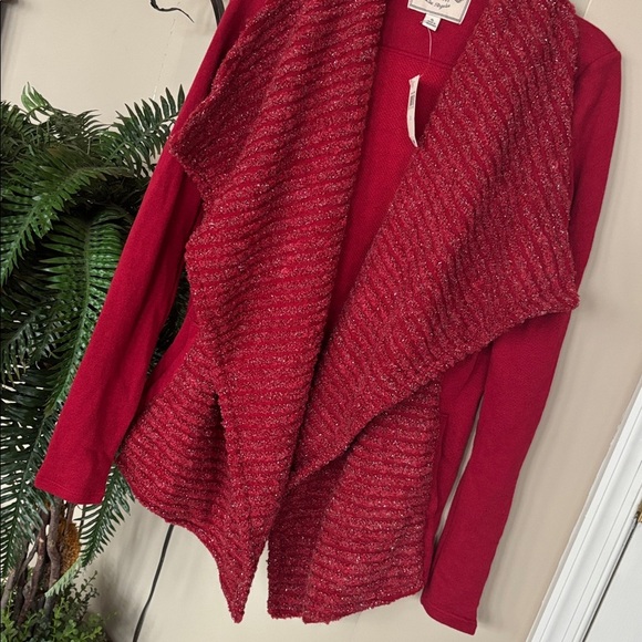 Brand New Lucky Brand Red Metallic Knit Shawl Open Front Drape Cardigan Sweater - Picture 8 of 16